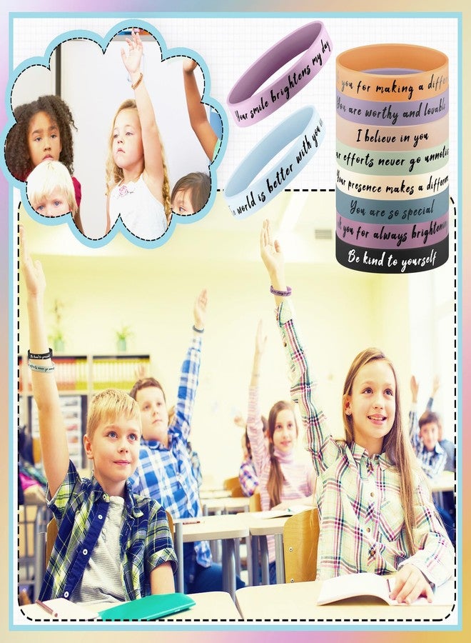 Lunmon 120 Pcs Motivational Quote Rubber Wristbands Inspirational Silicone Bracelets Bulk Positive Affirmation Rubber Wristbands for Students School Day Classroom Prizes Mental Health Awareness Items - Image 4